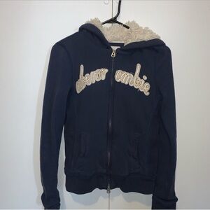 Vintage Navy Abercrombie zip up with Cream Sherpa Lining